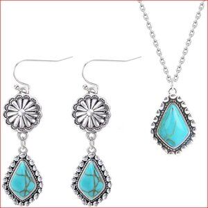 925 Sterling Silver Turquoise Jewelry Set with Gift Box